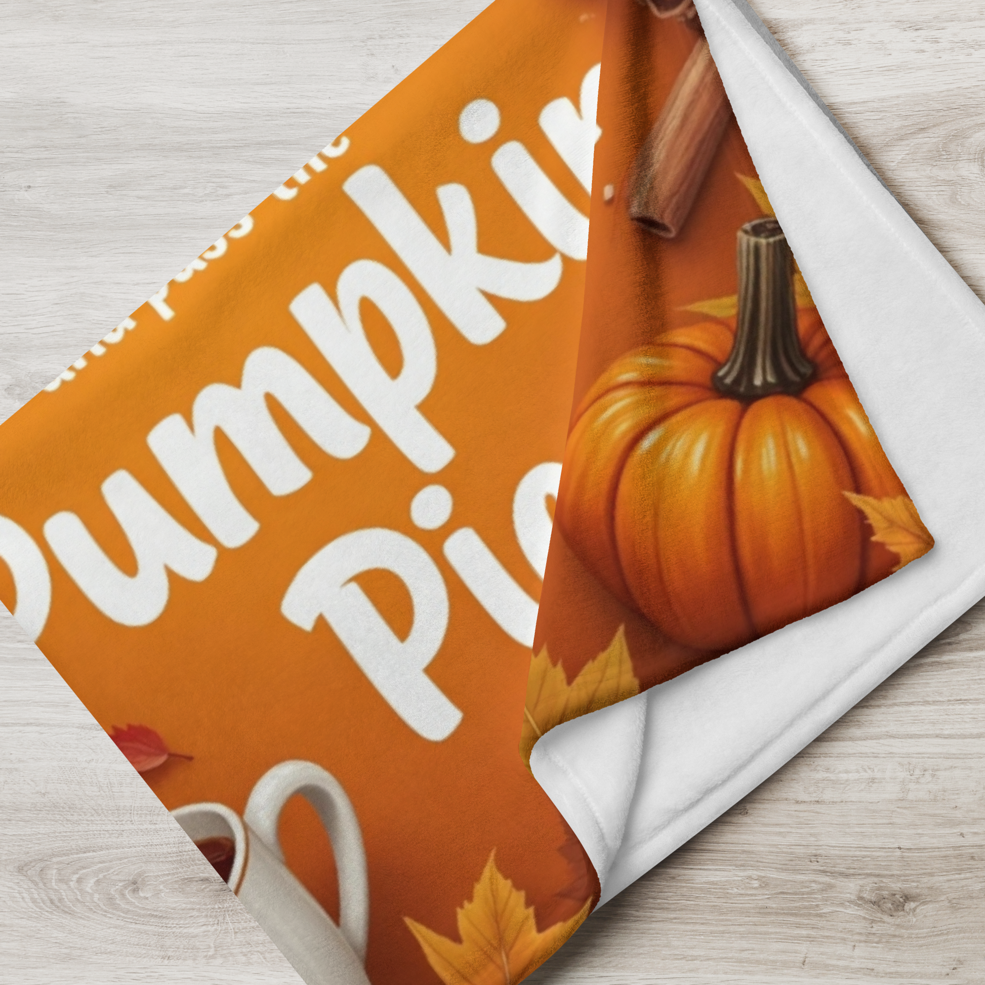 Funny Thanksgiving blanket with “Keep Calm and Pass the Pumpkin Pie,” cheerful fall colors and pie art.