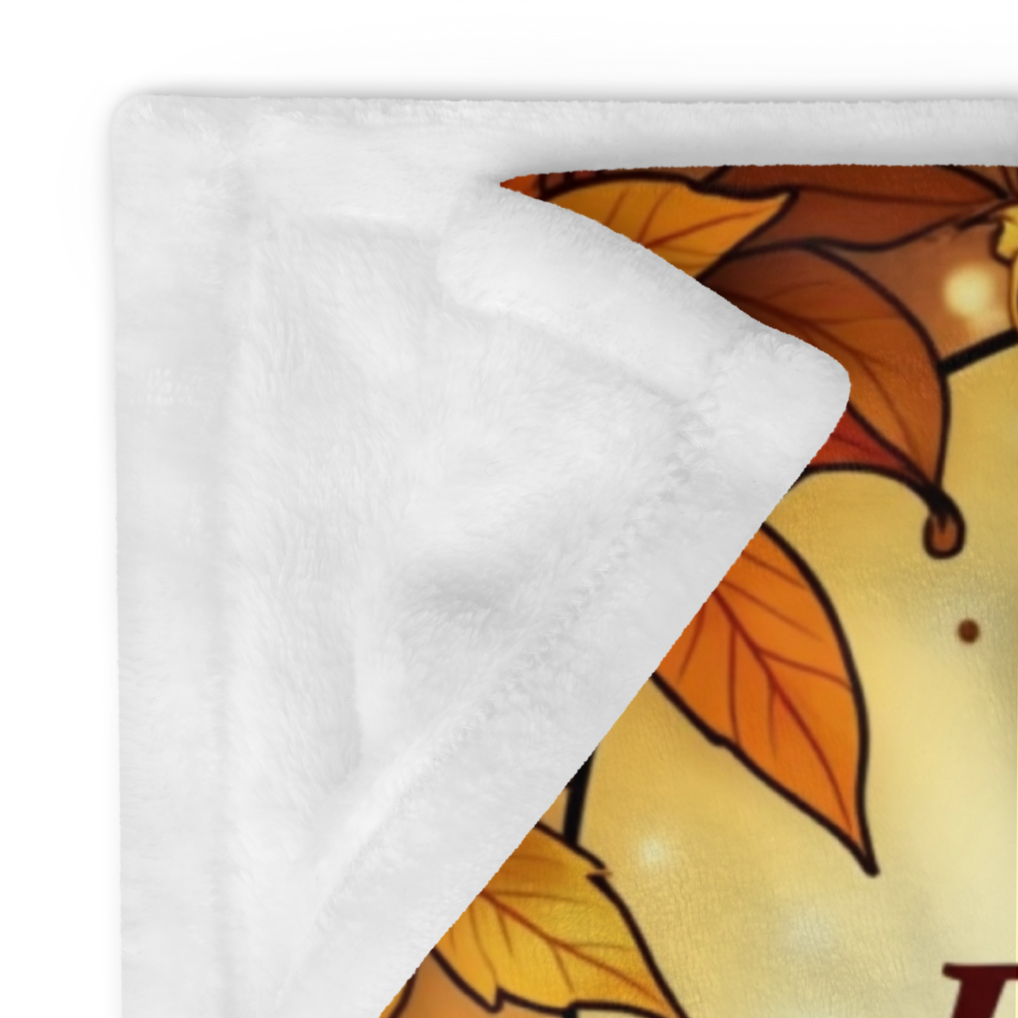 Thanksgiving mindfulness blanket with “Pause, Breathe, and Give Thanks,” cozy calming fall design.