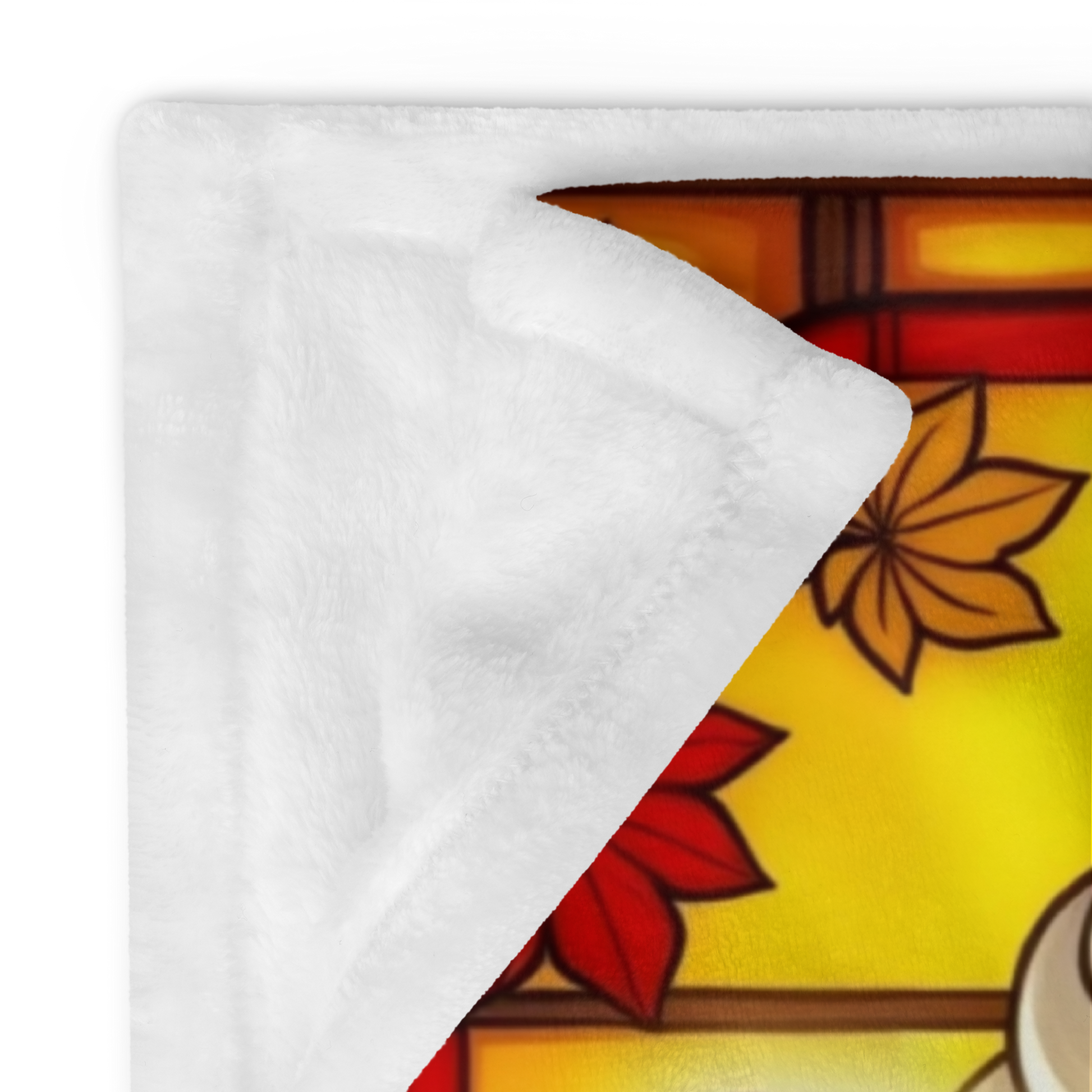 Cozy fall blanket with “Sip, Savor, Smile,” warm orange tones and autumn mindfulness aesthetic.