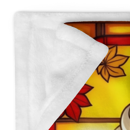 Cozy fall blanket with “Sip, Savor, Smile,” warm orange tones and autumn mindfulness aesthetic.