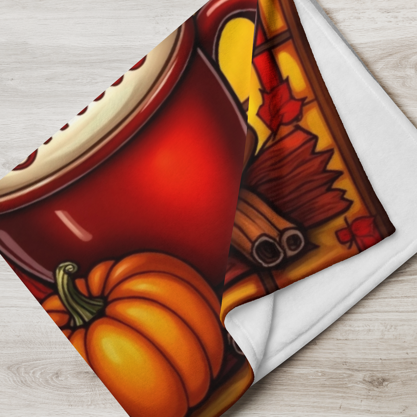 Cozy fall blanket with “Sip, Savor, Smile,” warm orange tones and autumn mindfulness aesthetic.