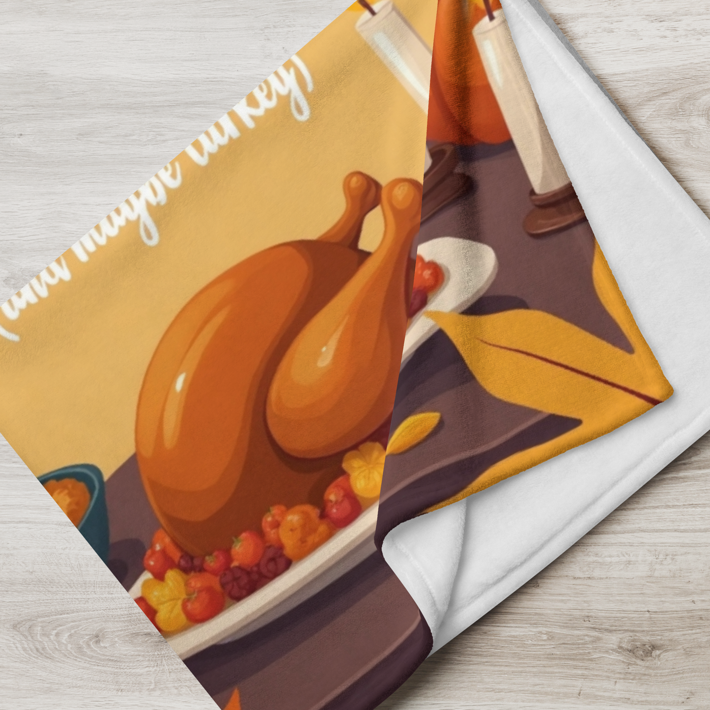 Funny Thanksgiving blanket with “Stuffed with Gratitude (and Maybe Turkey),” warm festive fall design.