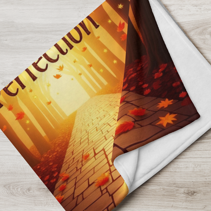 Mindful motivation blanket with “Thankful for Progress, Not Perfection,” calming fall color palette.