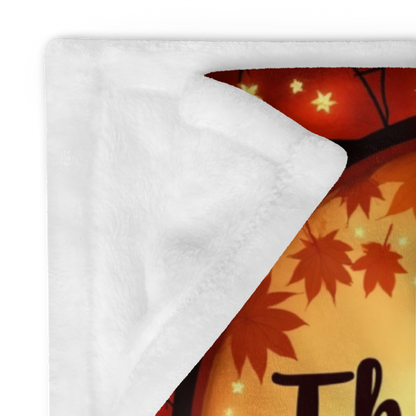 Cozy fall blanket with “Thankful for Small Moments and Big Feelings,” mindfulness-inspired design.