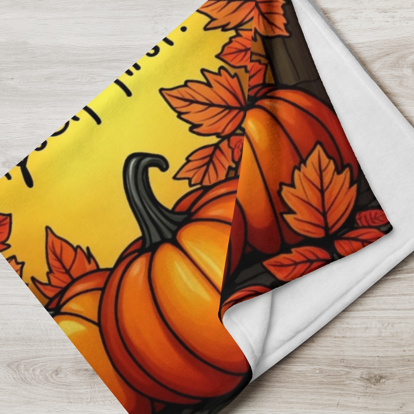 Self-care blanket with “Serving Kindness to Myself First,” Thanksgiving mindfulness design.