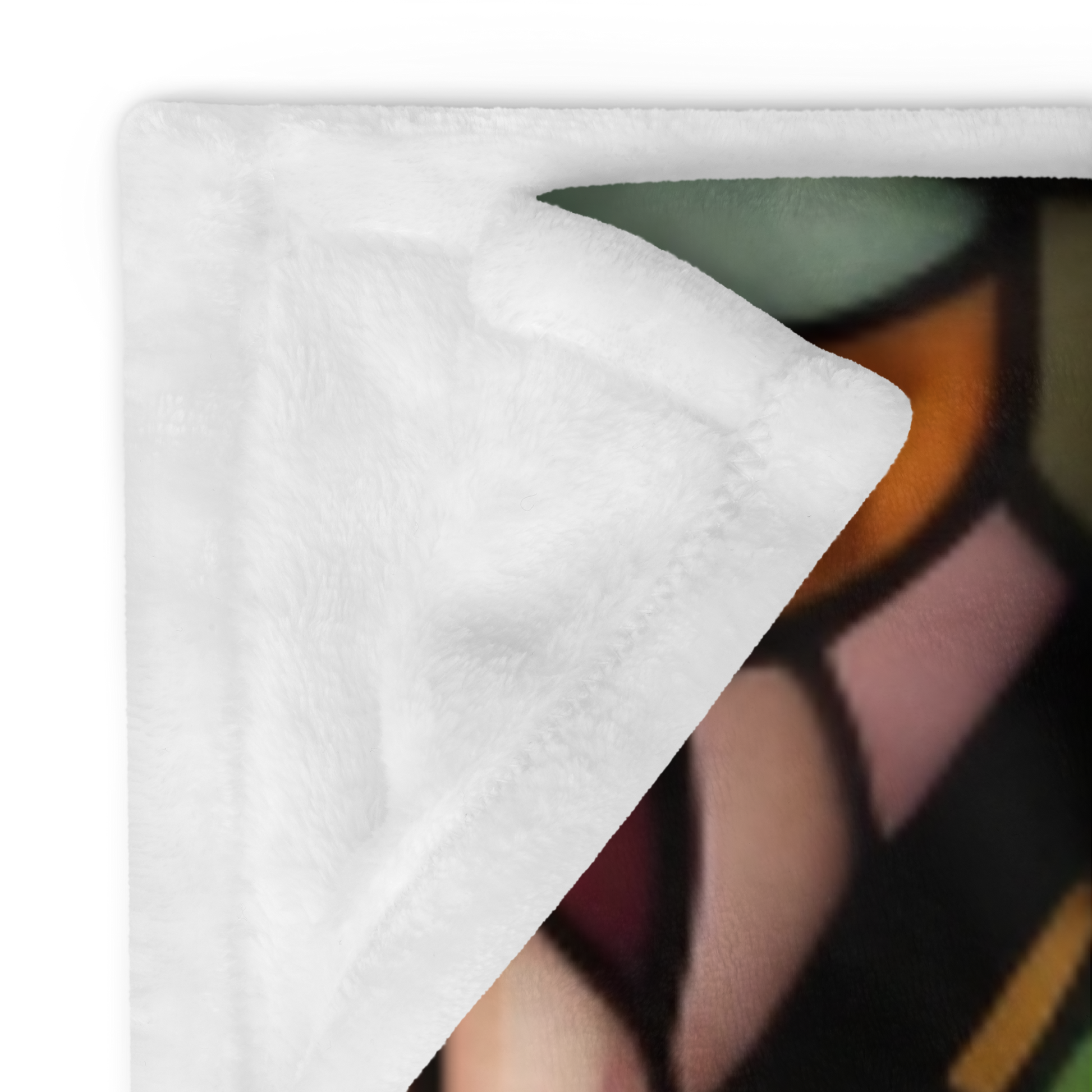 A vibrant giraffe blanket with stained glass-style art that celebrates nature and comfort.