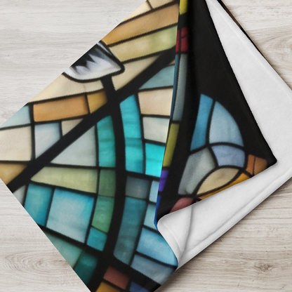 A vibrant giraffe blanket with stained glass-style art that celebrates nature and comfort.