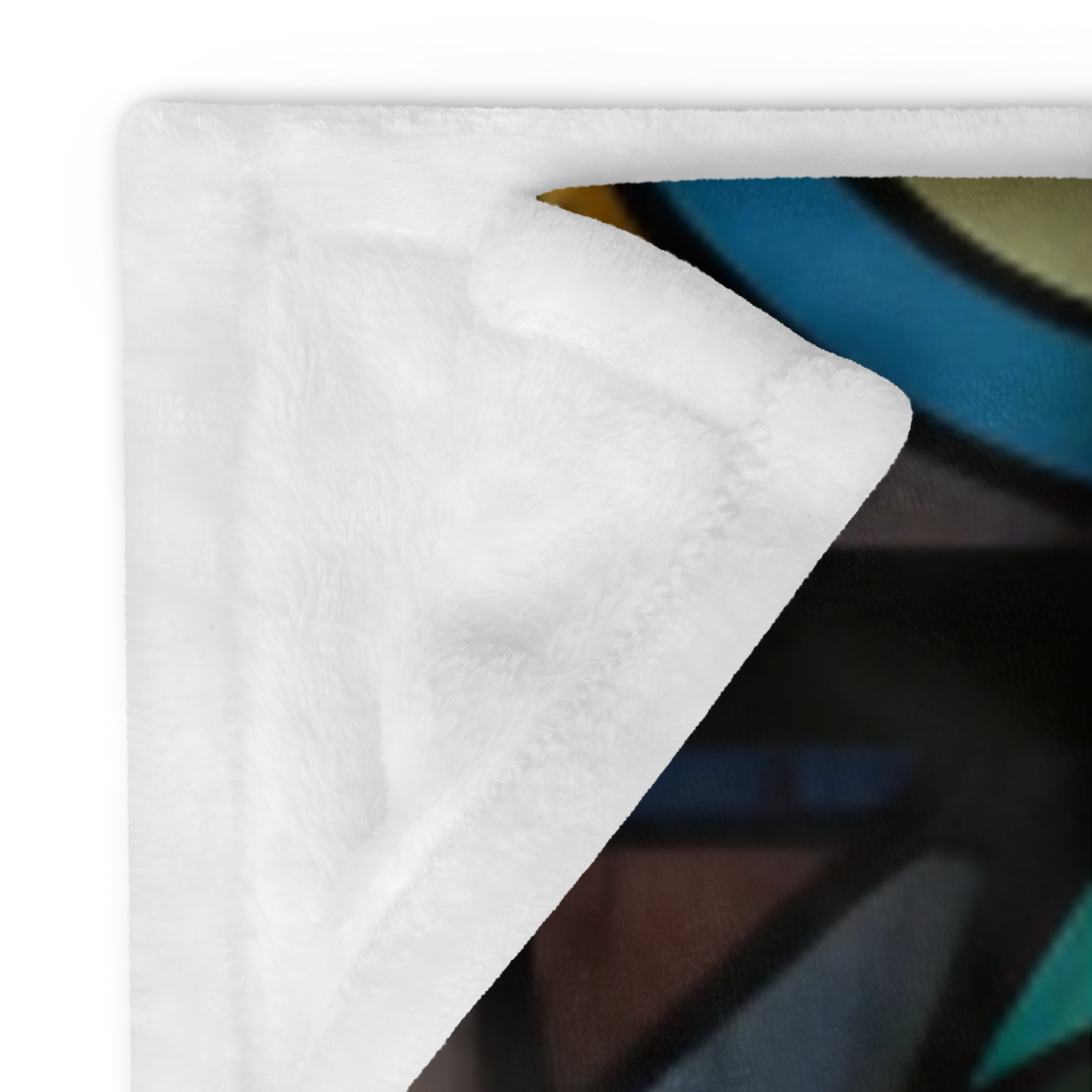 A bold lion blanket in stained glass design, combining wildlife strength with soft serenity.