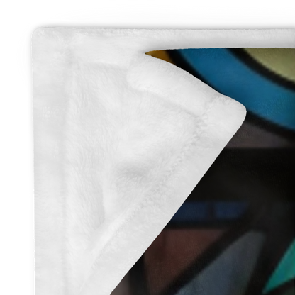 A bold lion blanket in stained glass design, combining wildlife strength with soft serenity.