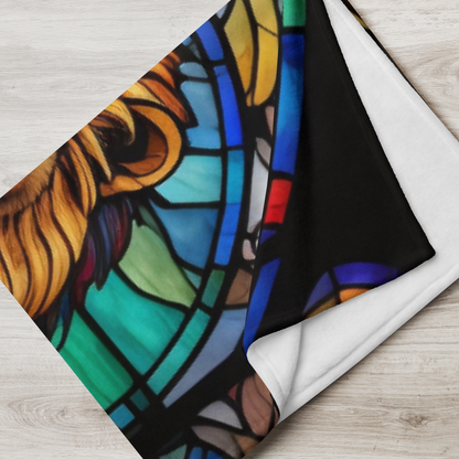 A bold lion blanket in stained glass design, combining wildlife strength with soft serenity.