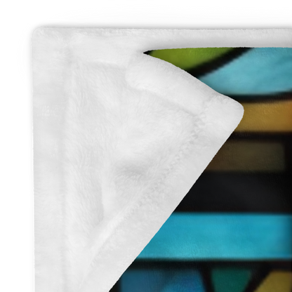 A playful meerkat blanket featuring stained glass-inspired art and cozy plush warmth.