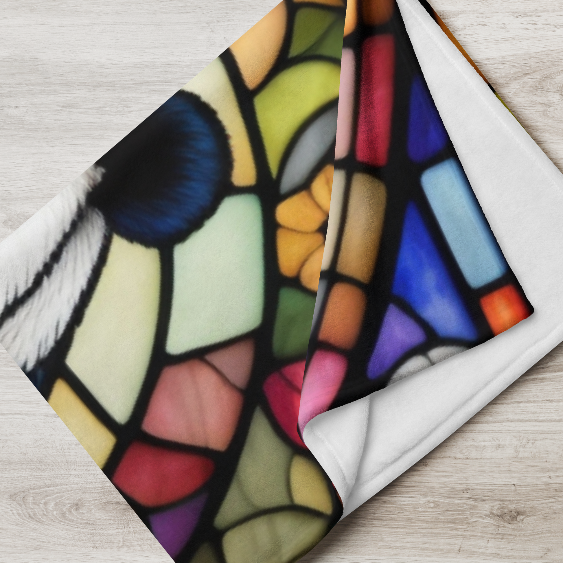 A tranquil panda blanket in stained glass style, ideal for calm evenings and mindful rest.