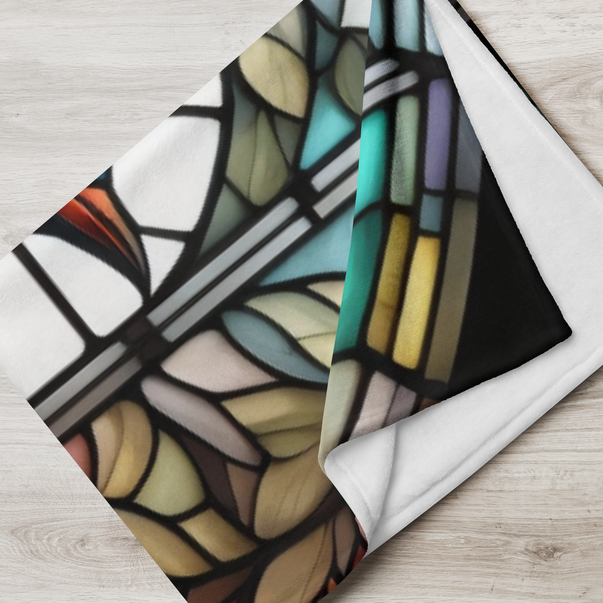 A cozy penguin blanket with stained glass-inspired art, perfect for winter warmth and comfort.