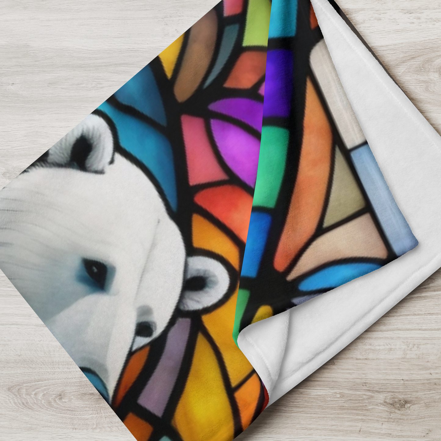 A polar bear blanket in stained glass style that brings arctic charm and peaceful coziness.