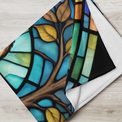 A relaxing sloth blanket with stained glass-inspired design for mindfulness and calm comfort.