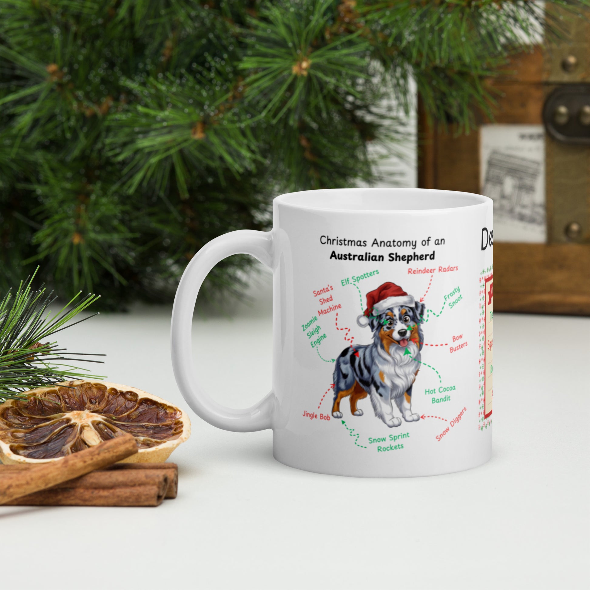 Blue Merle Australian Shepherd Christmas mug, personalized funny dog lover holiday gift cup