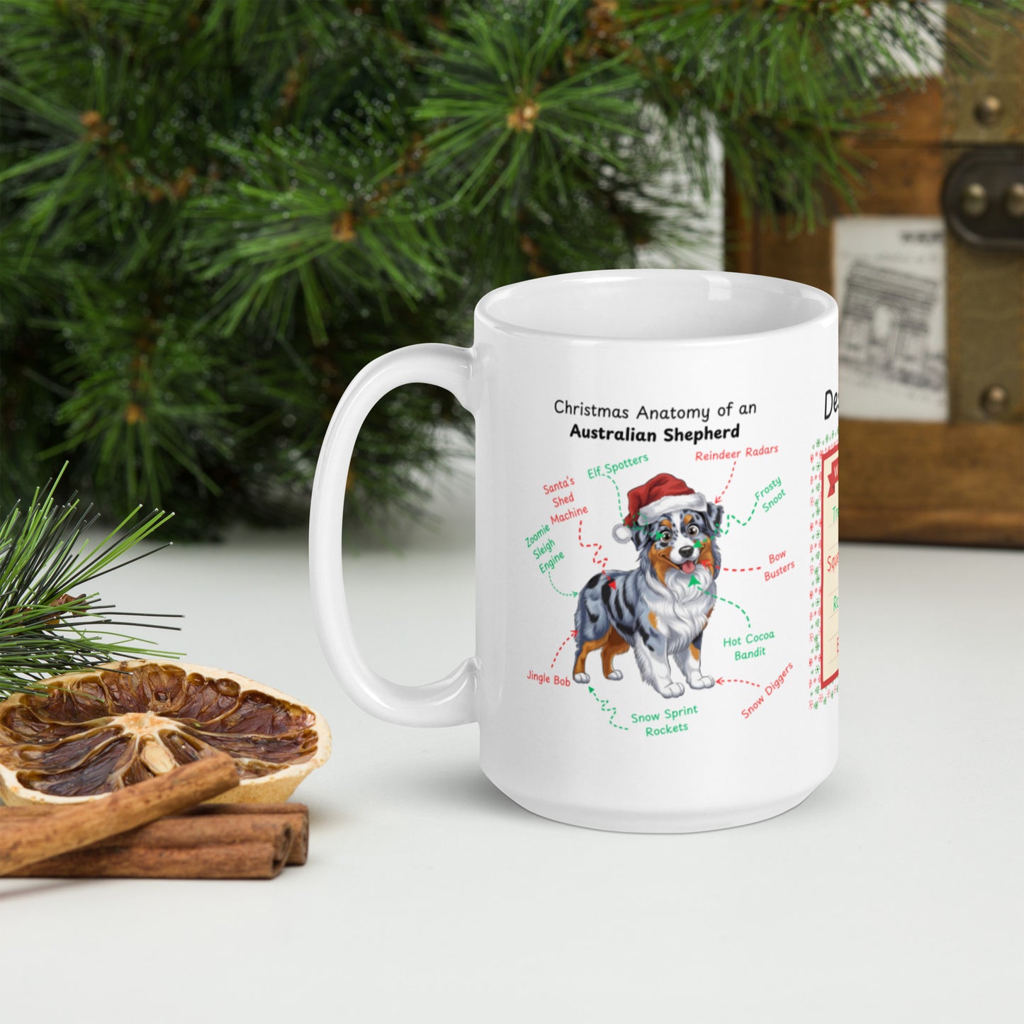 Blue Merle Australian Shepherd Christmas mug, personalized funny dog lover holiday gift cup