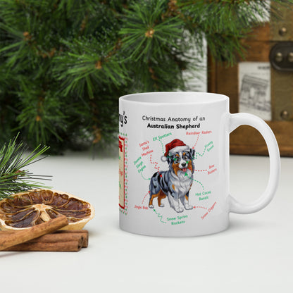 Blue Merle Australian Shepherd Christmas mug, personalized funny dog lover holiday gift cup