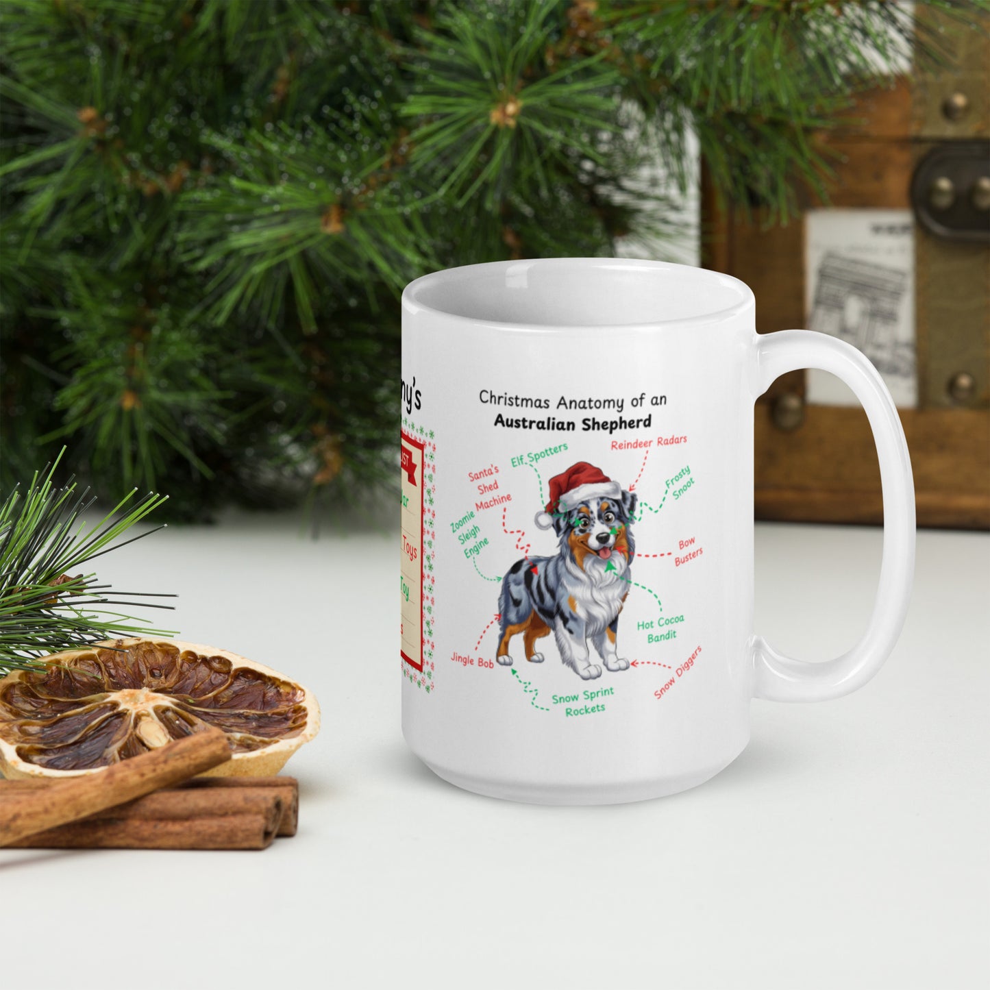Blue Merle Australian Shepherd Christmas mug, personalized funny dog lover holiday gift cup