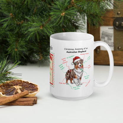 Red Merle Australian Shepherd dog anatomy Christmas mug, personalized festive coffee cup