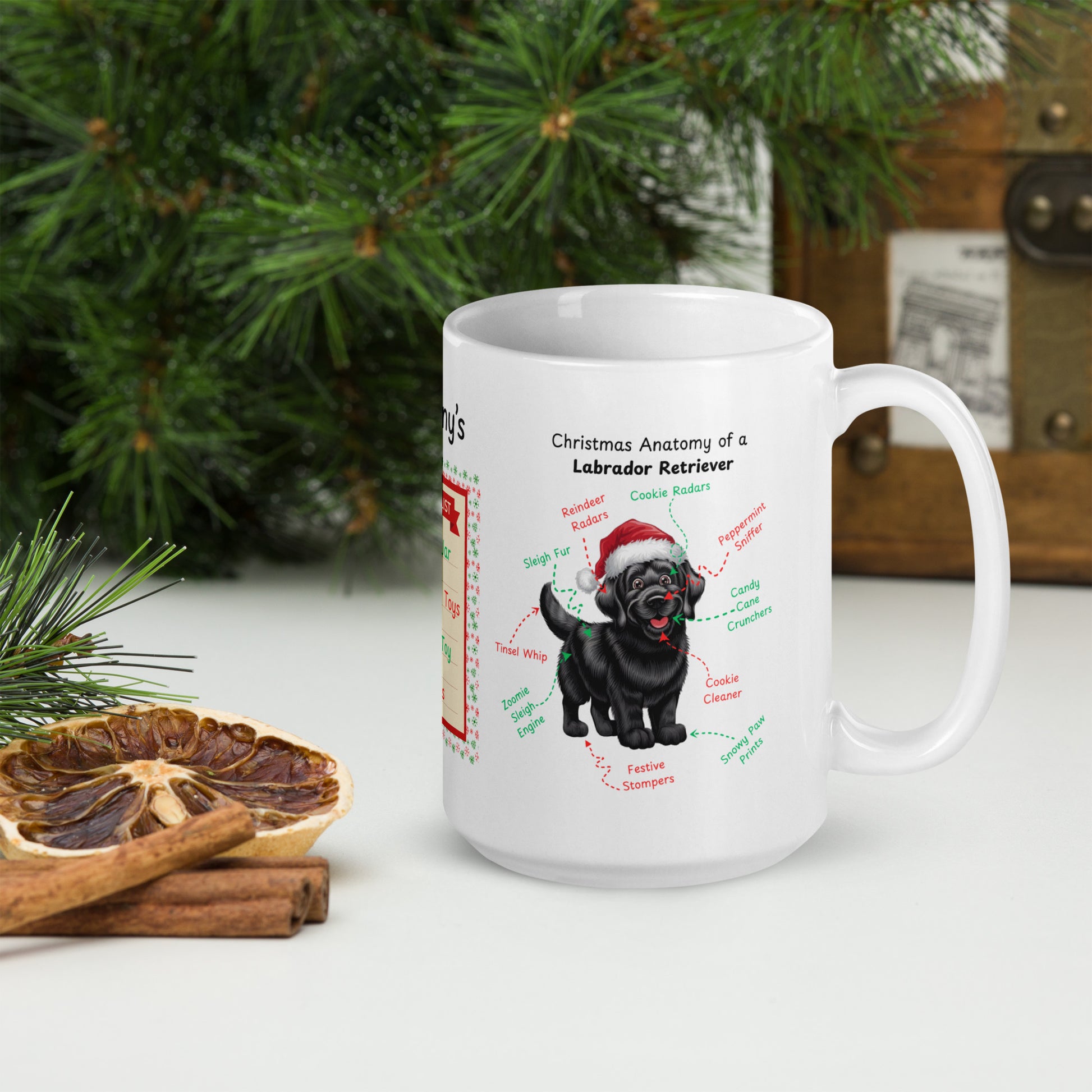 Labrador Retriever (Black) Christmas coffee mug, custom dog anatomy cup, funny holiday gift