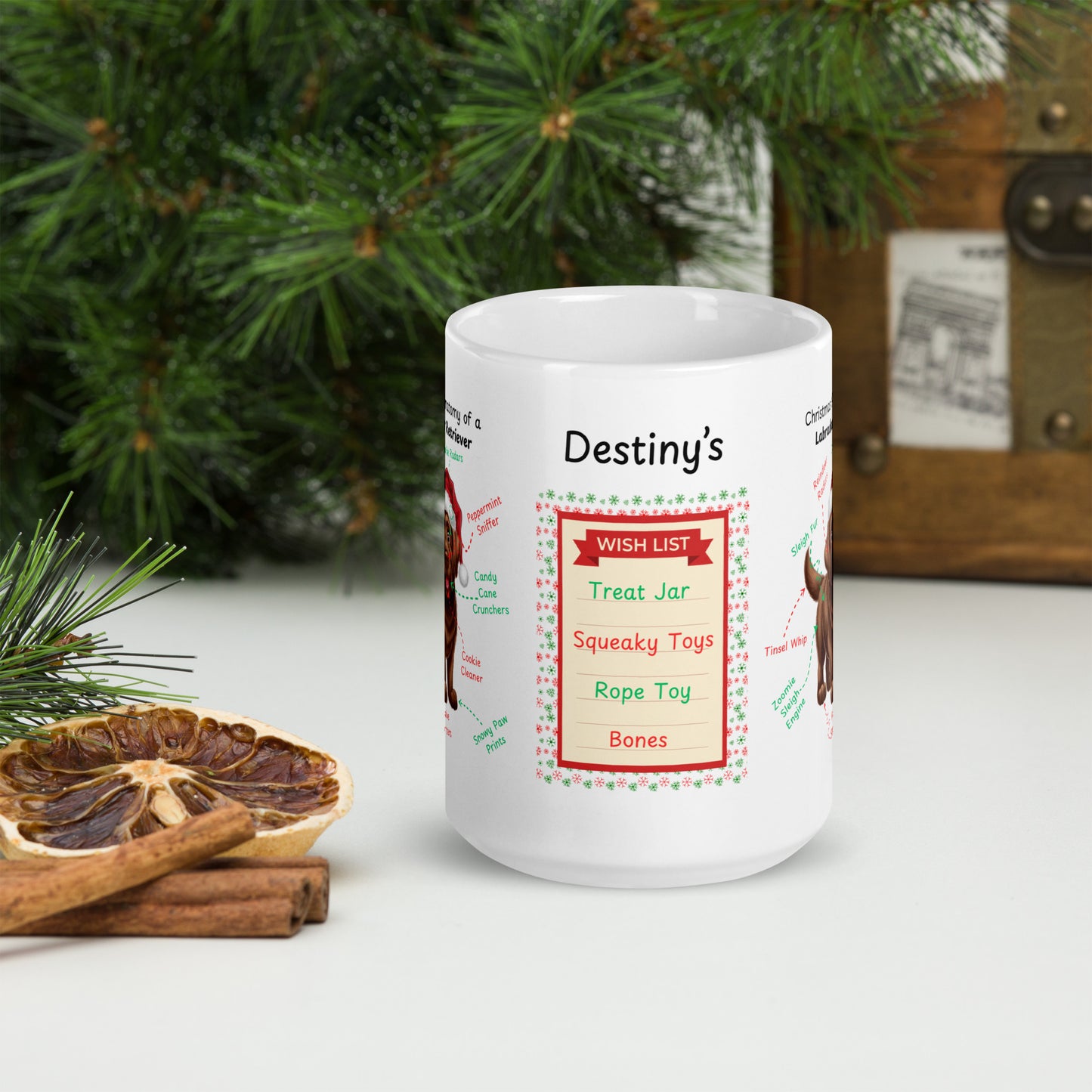 Labrador Retriever (Chocolate) Christmas coffee mug, personalized funny dog anatomy cup gift