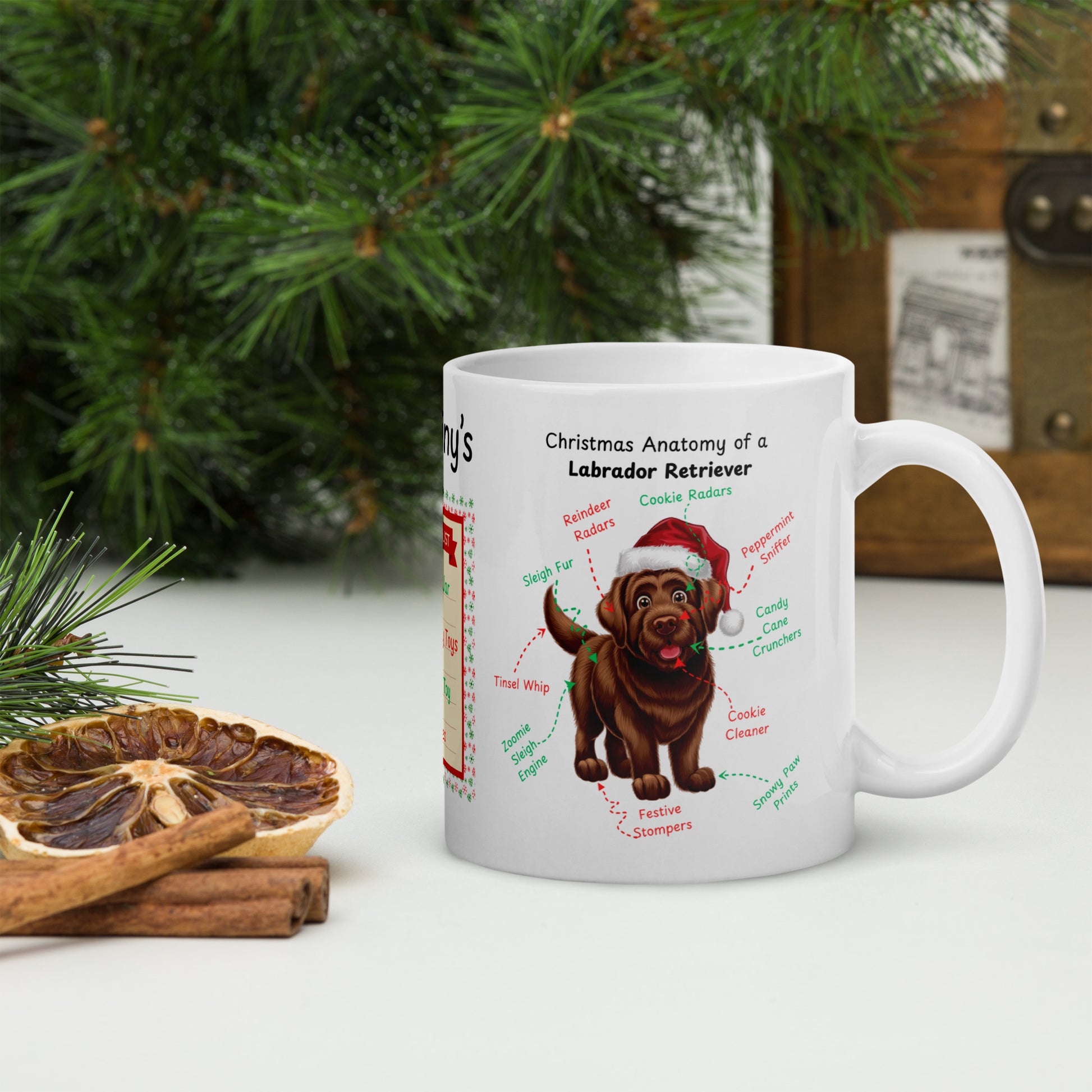 Labrador Retriever (Chocolate) Christmas coffee mug, personalized funny dog anatomy cup gift
