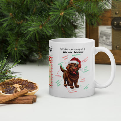 Labrador Retriever (Chocolate) Christmas coffee mug, personalized funny dog anatomy cup gift