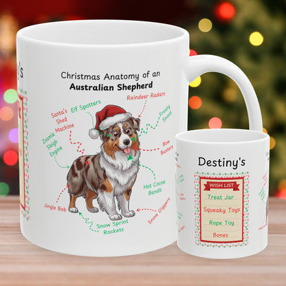 Red Merle Australian Shepherd dog anatomy Christmas mug, personalized festive coffee cup