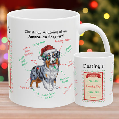 Blue Merle Australian Shepherd Christmas mug, personalized funny dog lover holiday gift cup