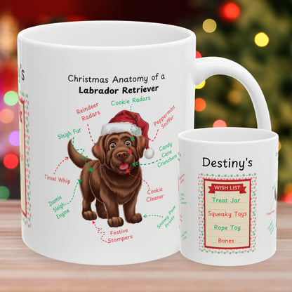 Labrador Retriever (Chocolate) Christmas coffee mug, personalized funny dog anatomy cup gift