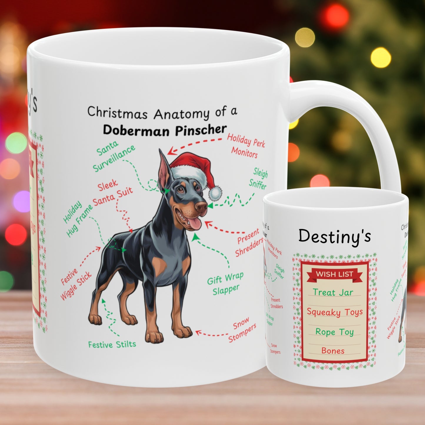 Doberman (Blue & Rust) Christmas Mug - personalized dog breed coffee cup, festive holiday gift for dog lovers