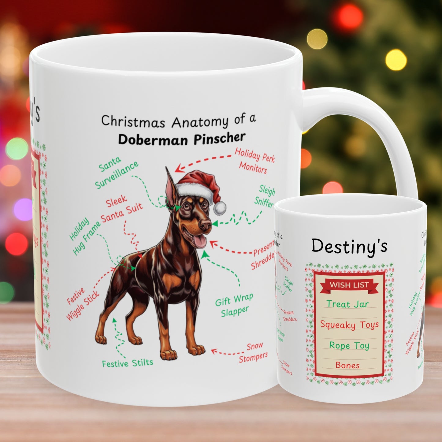 Doberman (Red & Rust) Christmas Mug - personalized dog lover gift, festive dog anatomy coffee cup for holidays