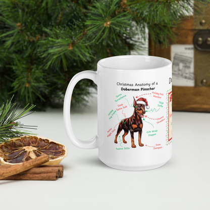 Doberman (Red & Rust) Christmas Mug - personalized dog lover gift, festive dog anatomy coffee cup for holidays