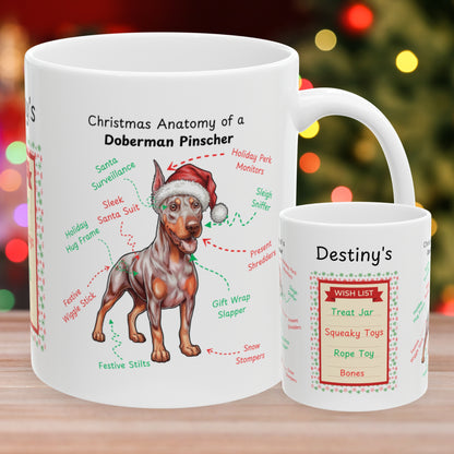 Doberman (Fawn/Isabella) Christmas Mug - custom dog anatomy coffee cup, fun holiday gift for Doberman lovers
