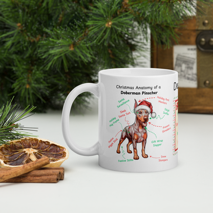 Doberman (Fawn/Isabella) Christmas Mug - custom dog anatomy coffee cup, fun holiday gift for Doberman lovers