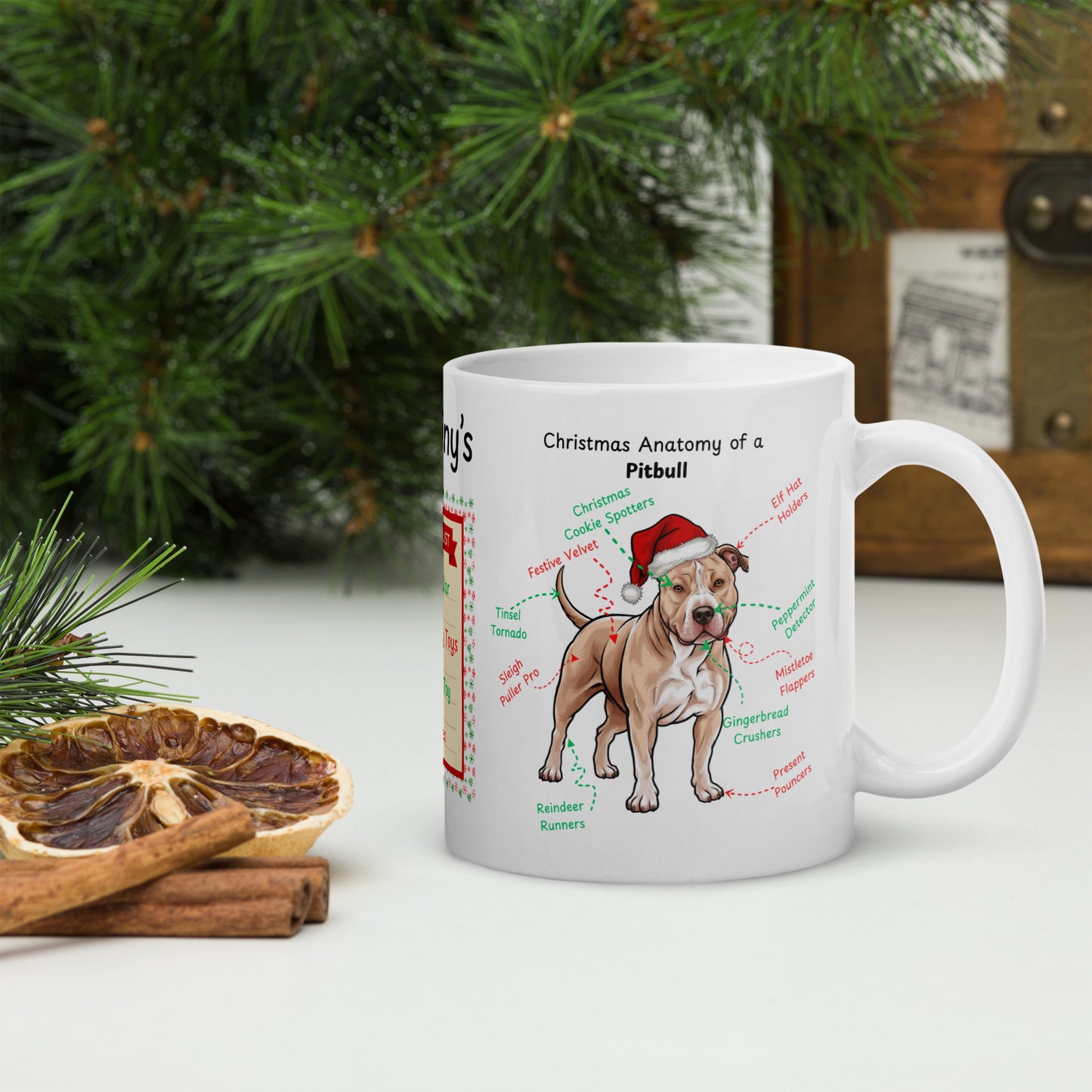 Pitbull (Fawn) Christmas mug, festive dog lover coffee cup, personalized holiday gift for Pitbull owners