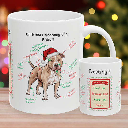 Pitbull (Fawn) Christmas mug, festive dog lover coffee cup, personalized holiday gift for Pitbull owners