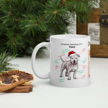 Pitbull (White) Christmas coffee mug, festive dog lover gift, personalized holiday dog anatomy cup