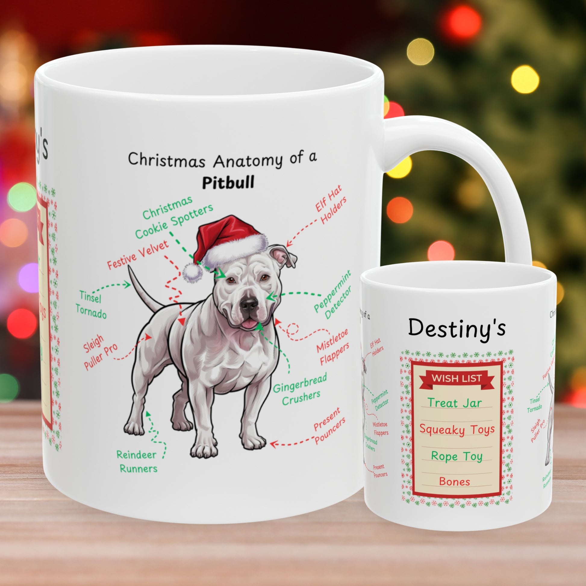 Pitbull (White) Christmas coffee mug, festive dog lover gift, personalized holiday dog anatomy cup