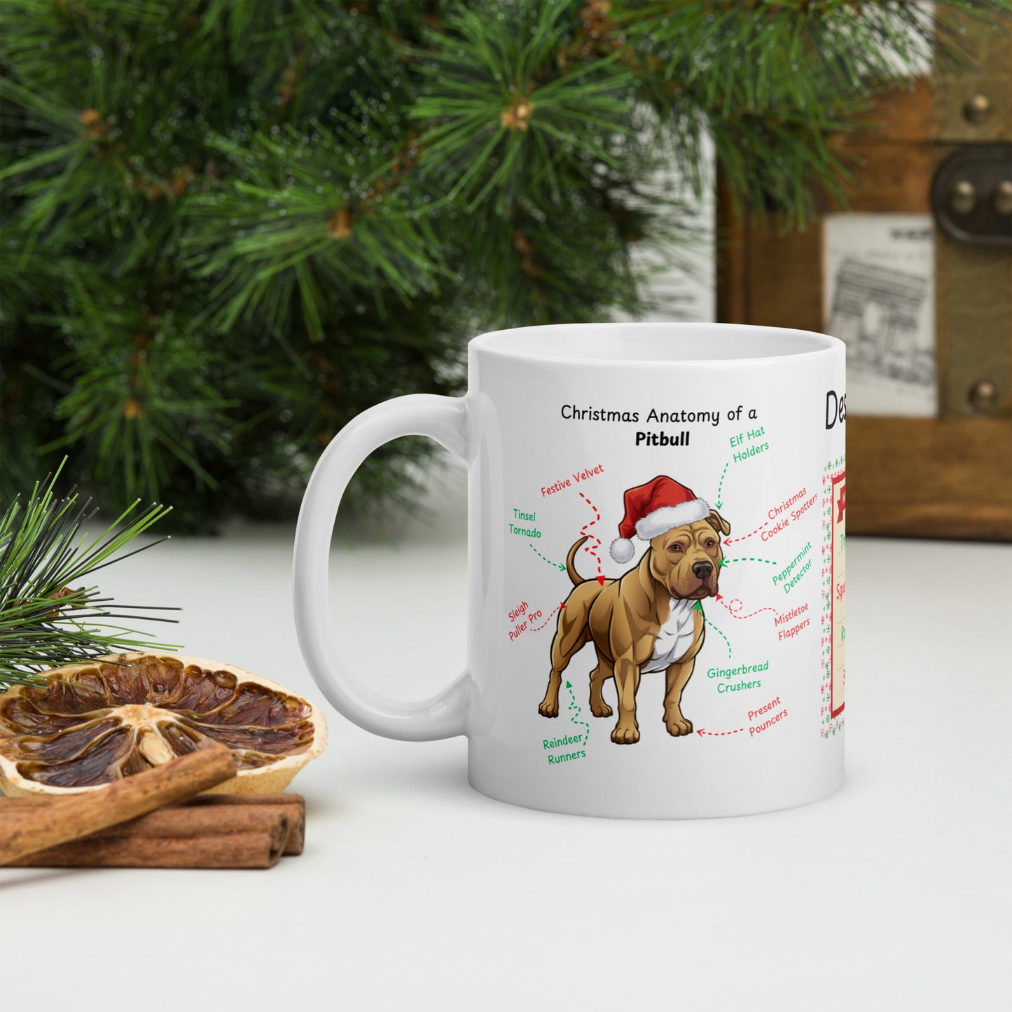 Pitbull (Buckskin) Christmas mug, personalized dog anatomy coffee cup, funny holiday gift for Pit Bull lovers