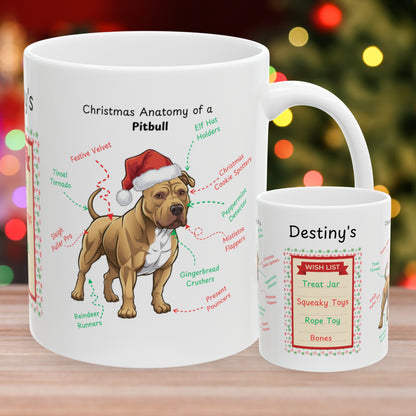 Pitbull (Buckskin) Christmas mug, personalized dog anatomy coffee cup, funny holiday gift for Pit Bull lovers