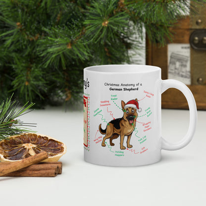 German Shepherd Dog Anatomy Christmas Mug - Personalized festive coffee cup for dog lovers