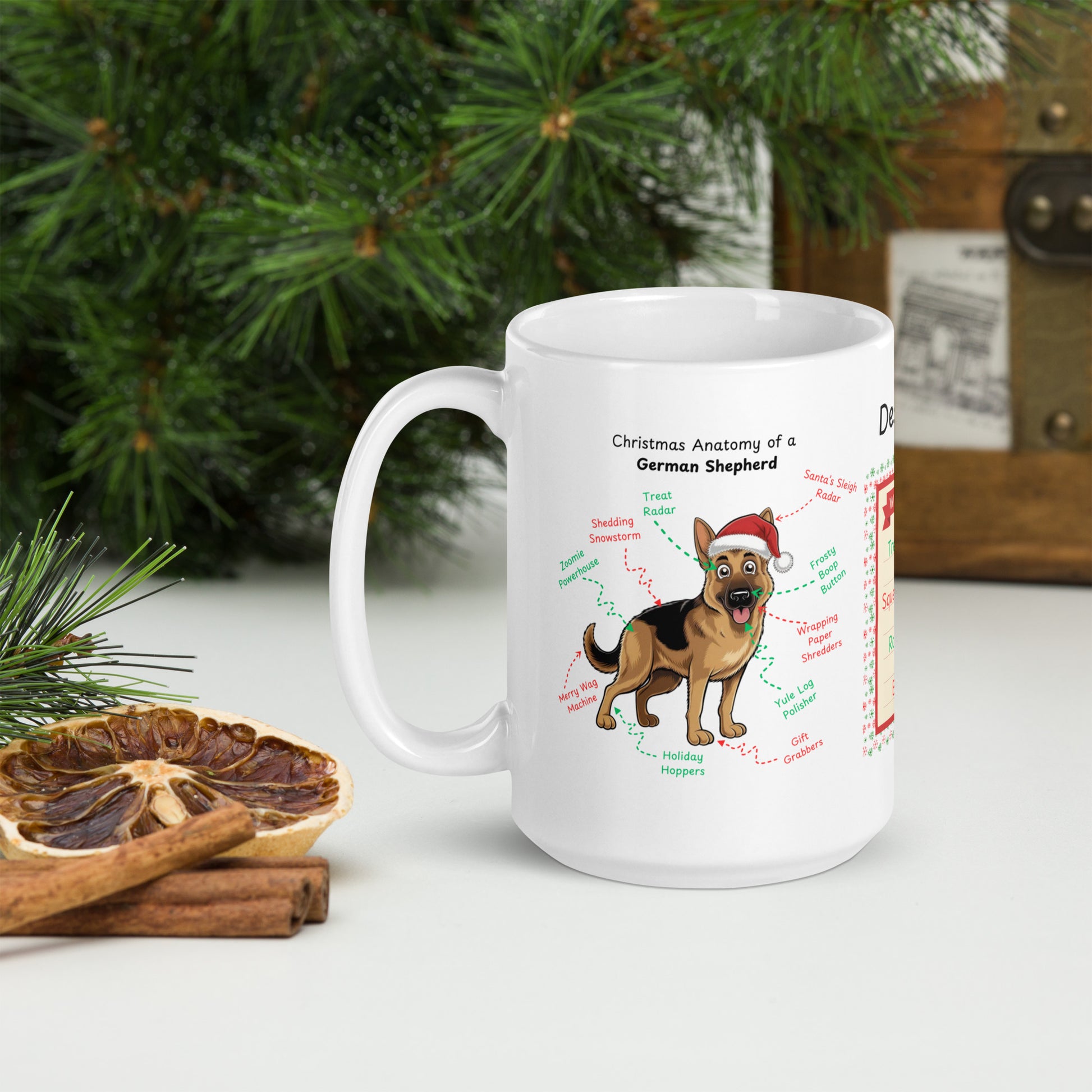 German Shepherd Dog Anatomy Christmas Mug - Personalized festive coffee cup for dog lovers