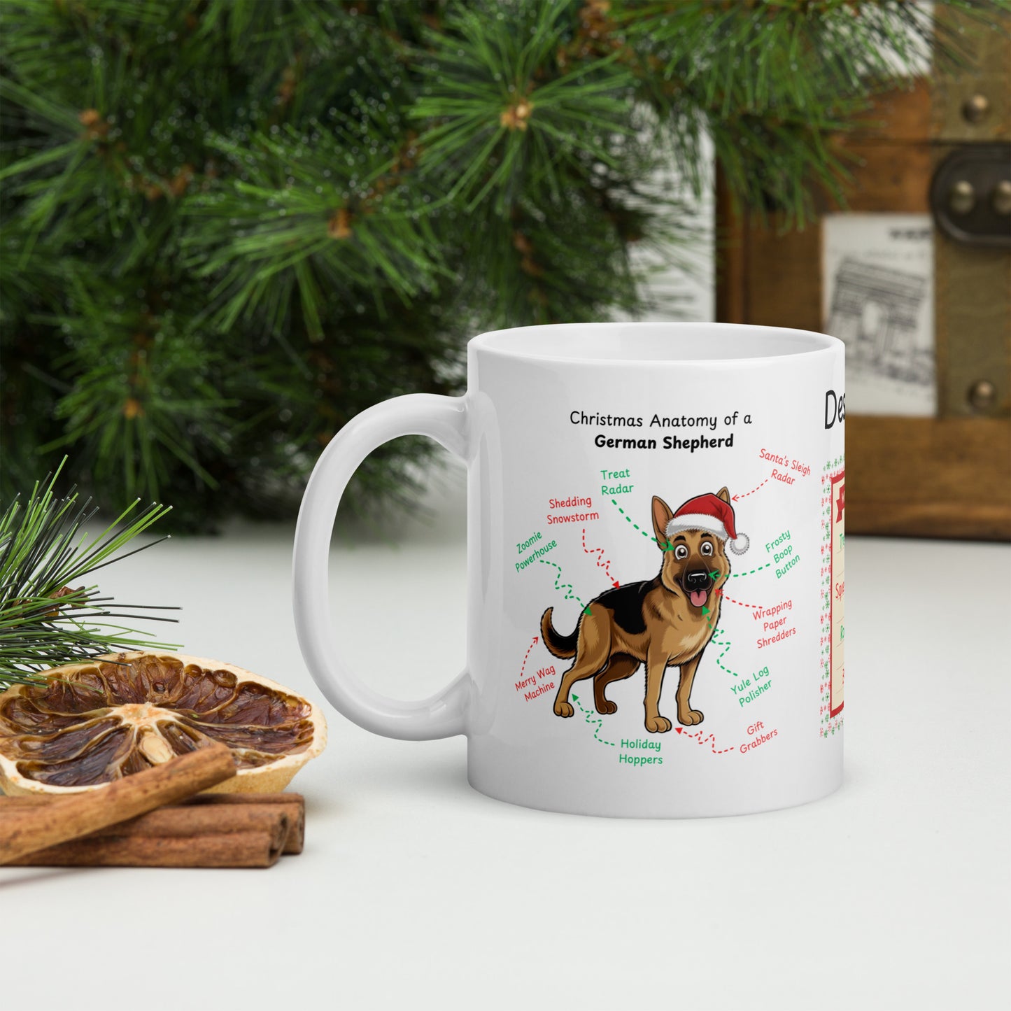German Shepherd Dog Anatomy Christmas Mug - Personalized festive coffee cup for dog lovers