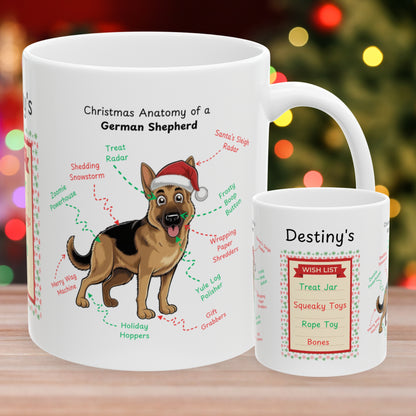 German Shepherd Dog Anatomy Christmas Mug - Personalized festive coffee cup for dog lovers