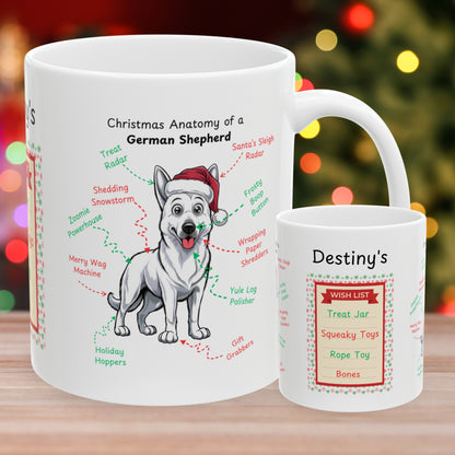 German Shepherd (White) Christmas Mug - Personalized holiday coffee cup for dog owners and GSD lovers