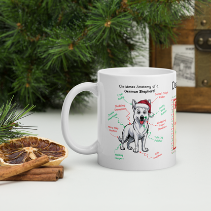 German Shepherd (White) Christmas Mug - Personalized holiday coffee cup for dog owners and GSD lovers