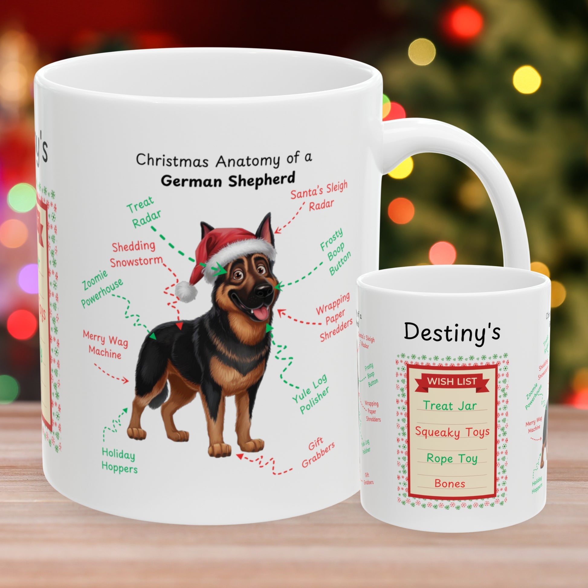 German Shepherd (Black & Rust) Christmas Mug - Custom dog anatomy coffee cup, perfect holiday gift