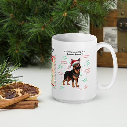 German Shepherd (Black & Rust) Christmas Mug - Custom dog anatomy coffee cup, perfect holiday gift